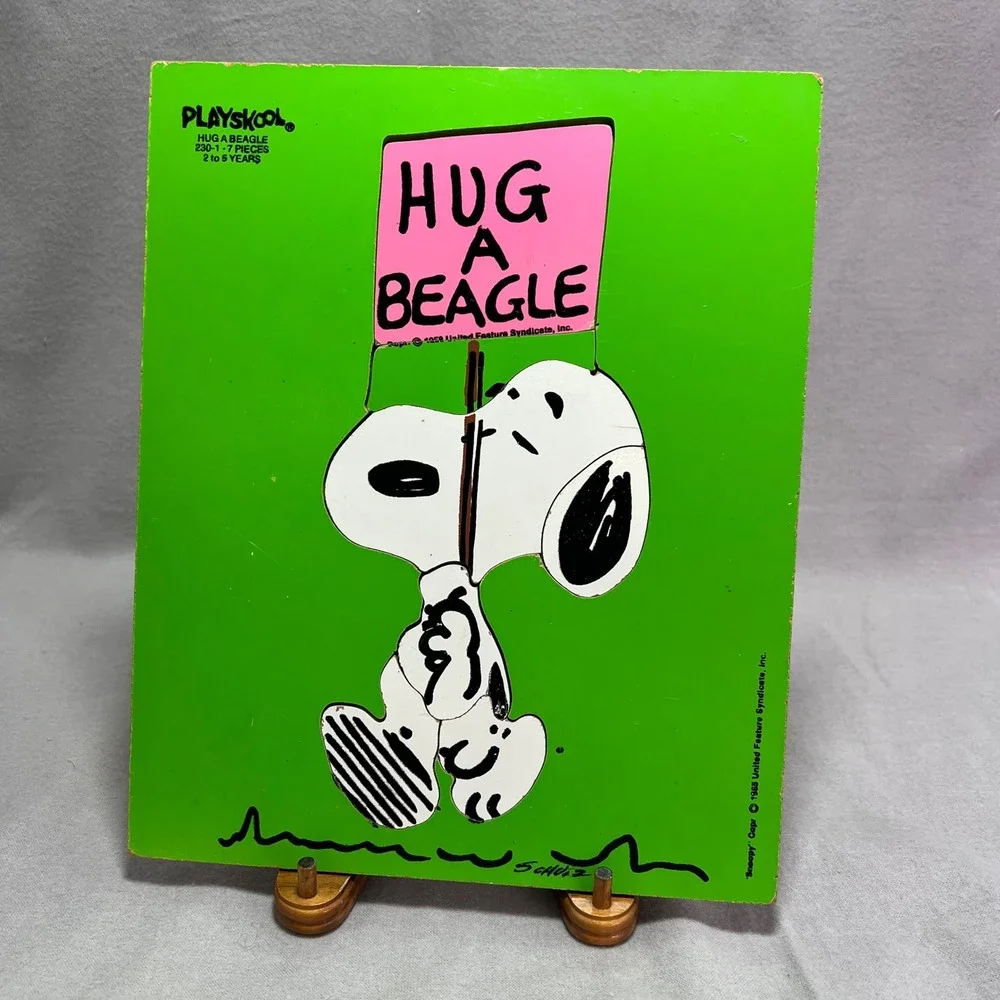 Vintage Playskool Snoopy Hug A Beagle 539-2 Wood Tray Puzzle Peanuts Schulz 1965